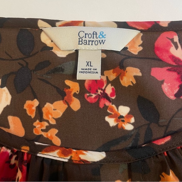 NWT Croft & Barrow Women's Long Sleeve Blouse Brown Floral Size XL - Picture 8 of 10